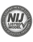 Insignia de modelo certificado por la NIJ del Departamento de Justicia de Estados Unidos para la protección balística avanzada de Miguel Caballero.