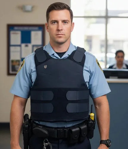 Oficial portando chaleco táctico profesional Miguel Caballero, equipo balístico nivel IIIA para uso operativo.
