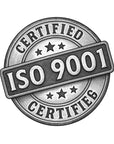 Sello oficial de certificación internacional ISO 9001 en los procesos de diseño y fabricación de chalecos blindados y ropa antibalas de Miguel Caballero.