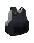 Chaleco exterior operativo para mujer modelo Frontline, vista angular, color negro, diseño ergonómico para uniforme de Miguel Caballero México.