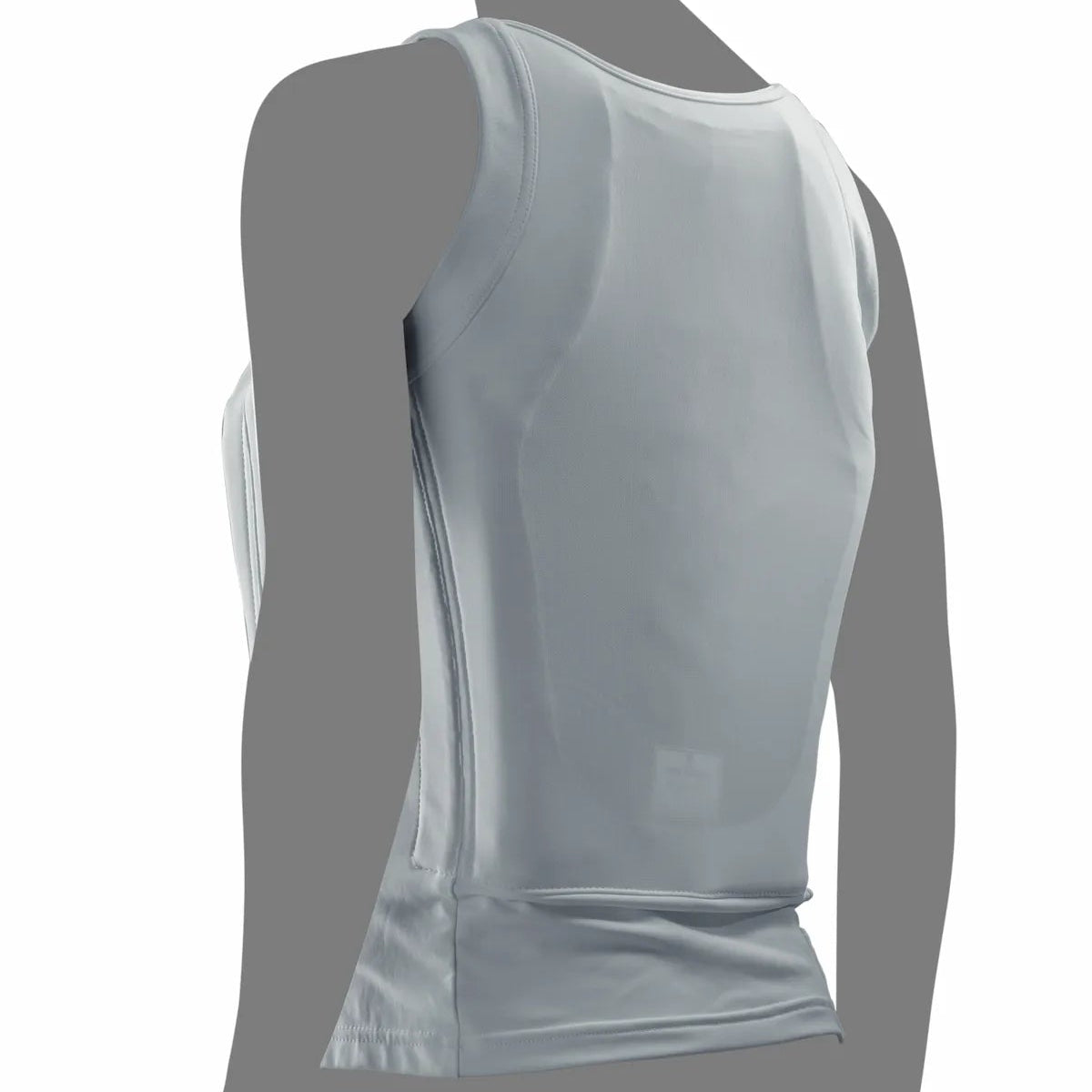 Trasero de la Playera Blindada Tank Top Femenina blanca Nivel IIIA, diseño discreto con copas preformadas para mujer de Miguel Caballero.