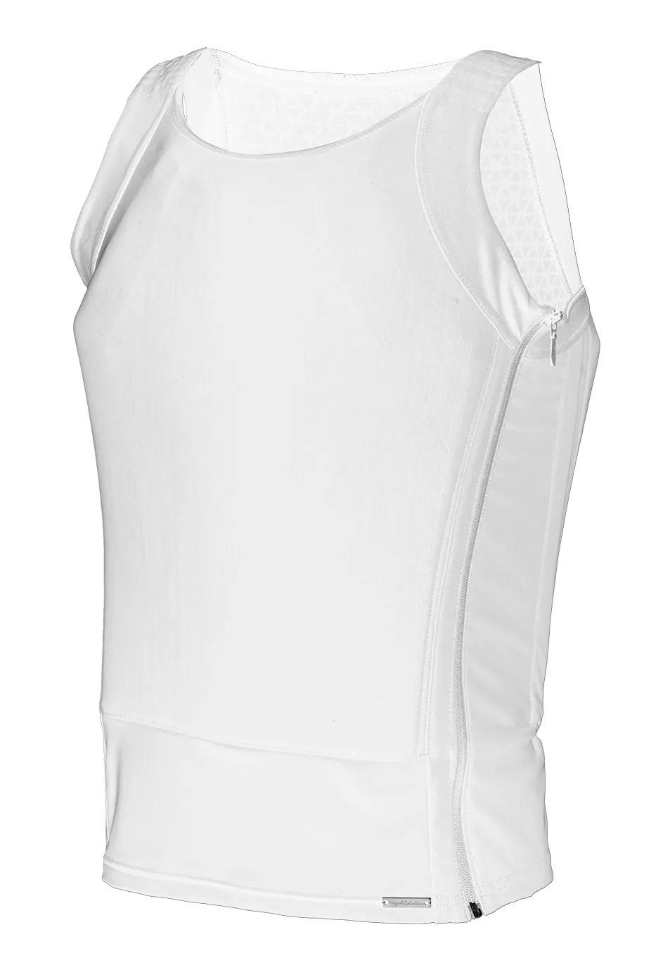 Playera blindada blanca tipo tank top Miguel Caballero, protección nivel IIIA certificada NIJ para máxima discreción.